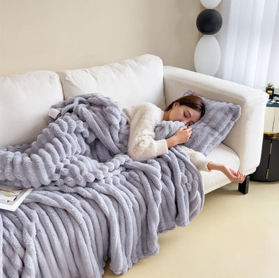 Pure color thick warm rabbit fur blanket