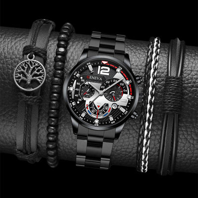 2pcs Men's Quartz Watch Bracelet Set