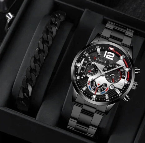 2pcs Men's Quartz Watch Bracelet Set