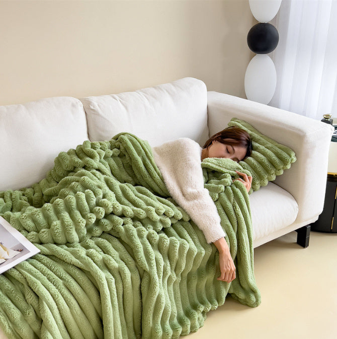 Pure color thick warm rabbit fur blanket