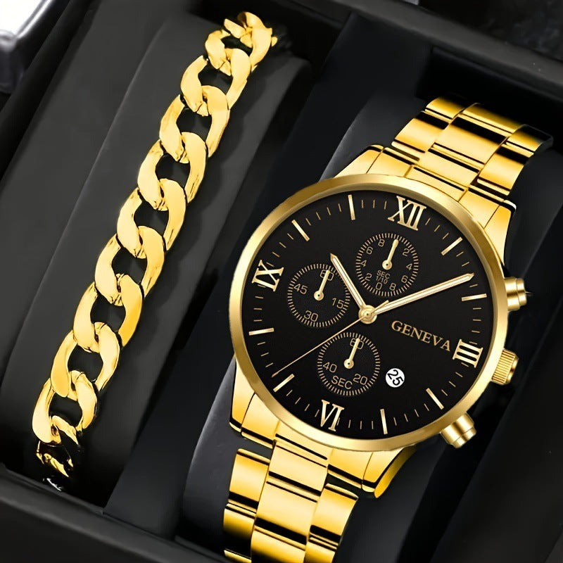 2pcs Men's Quartz Watch Bracelet Set