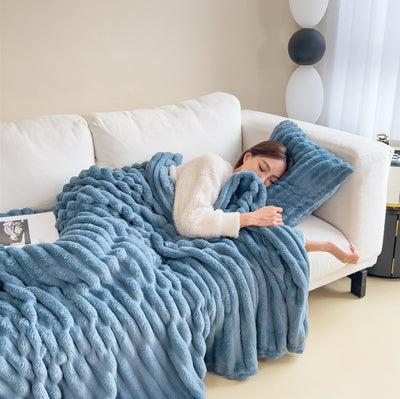 Pure color thick warm rabbit fur blanket