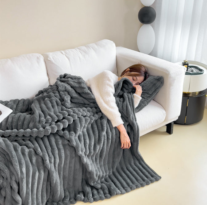 Pure color thick warm rabbit fur blanket