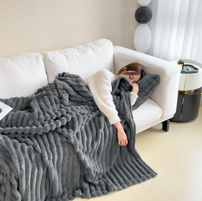 Pure color thick warm rabbit fur blanket