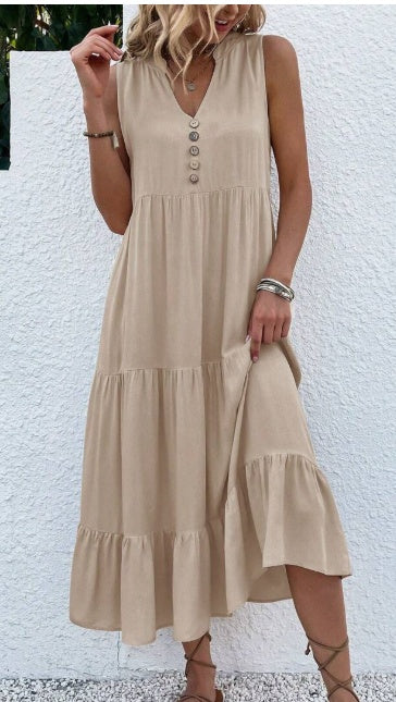 Women's Notched V-neck Ruffle Hem Dresses