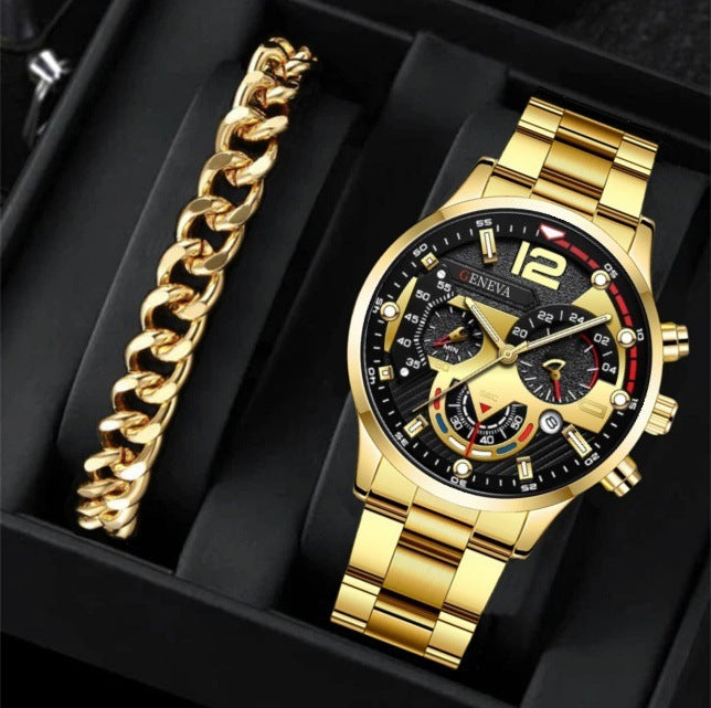 2pcs Men's Quartz Watch Bracelet Set