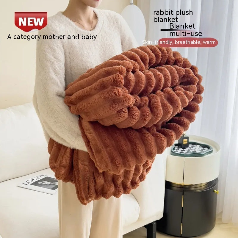 Pure color thick warm rabbit fur blanket