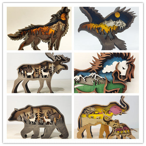 Decoration Wooden Animal Sculpture 3D