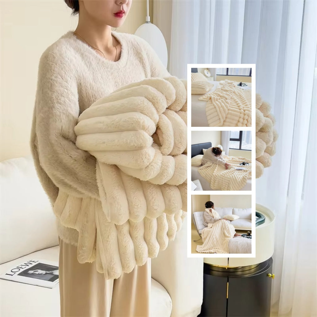 Pure color thick warm rabbit fur blanket