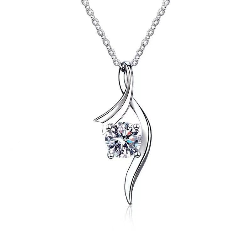 925 Sterling Silver Classic Four - claw 1 Karat - inch Diamond Necklace - Buy Buy Baby