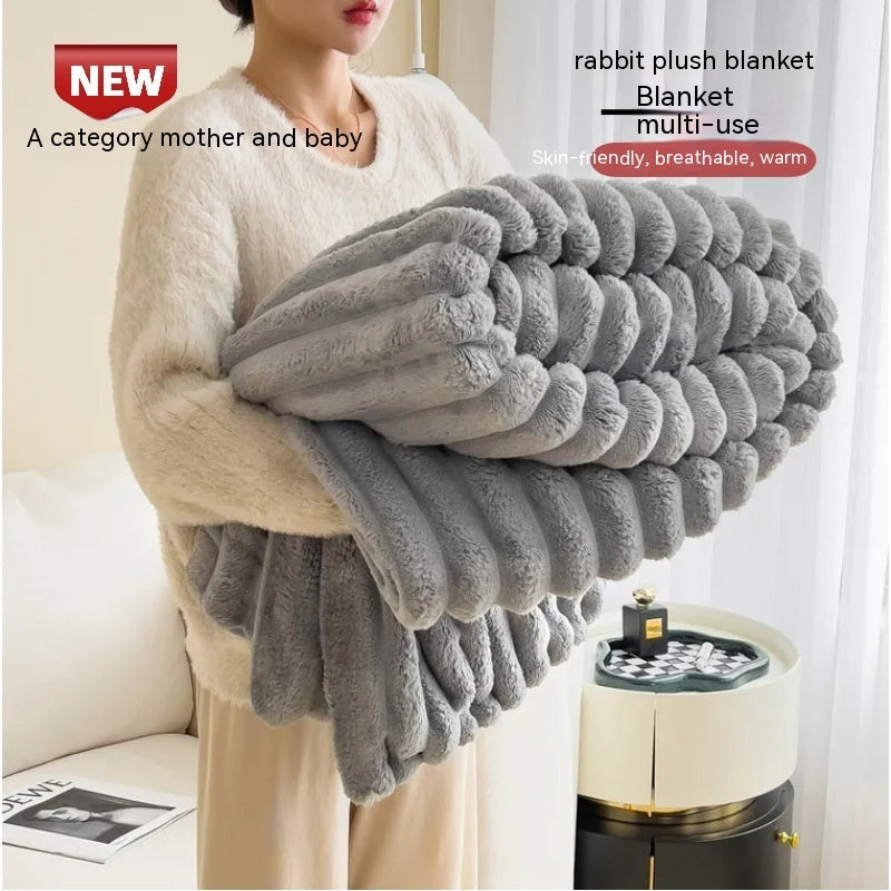Pure color thick warm rabbit fur blanket