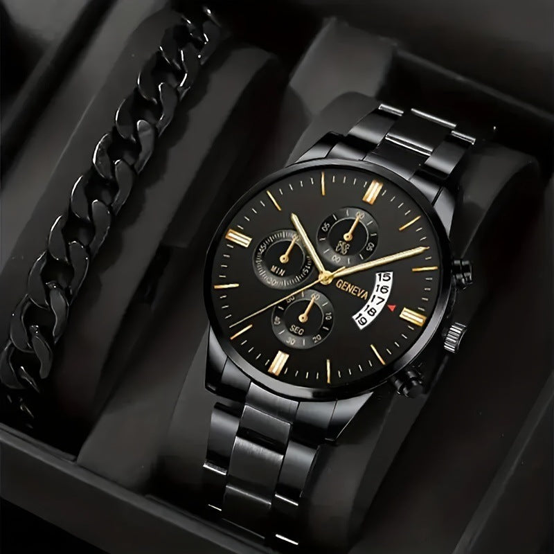 2pcs Men's Quartz Watch Bracelet Set