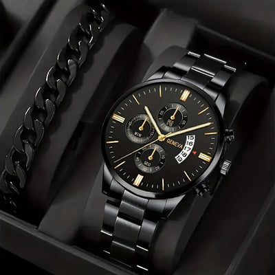 2pcs Men's Quartz Watch Bracelet Set