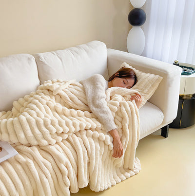 Pure color thick warm rabbit fur blanket