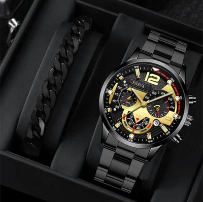 2pcs Men's Quartz Watch Bracelet Set