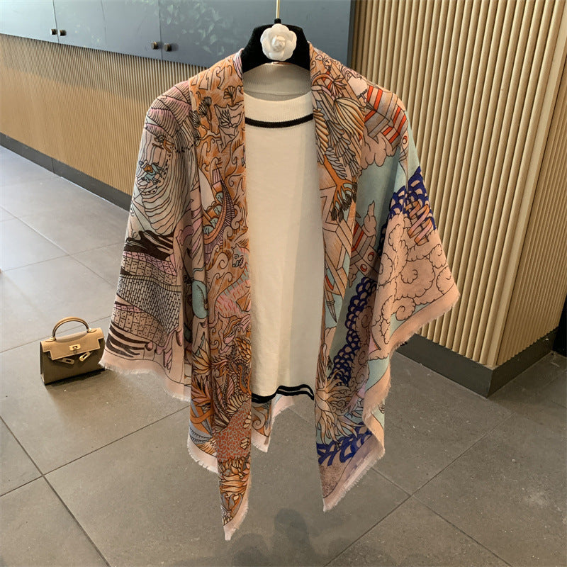 Large Kerchief Thin Silk Outer Shawl