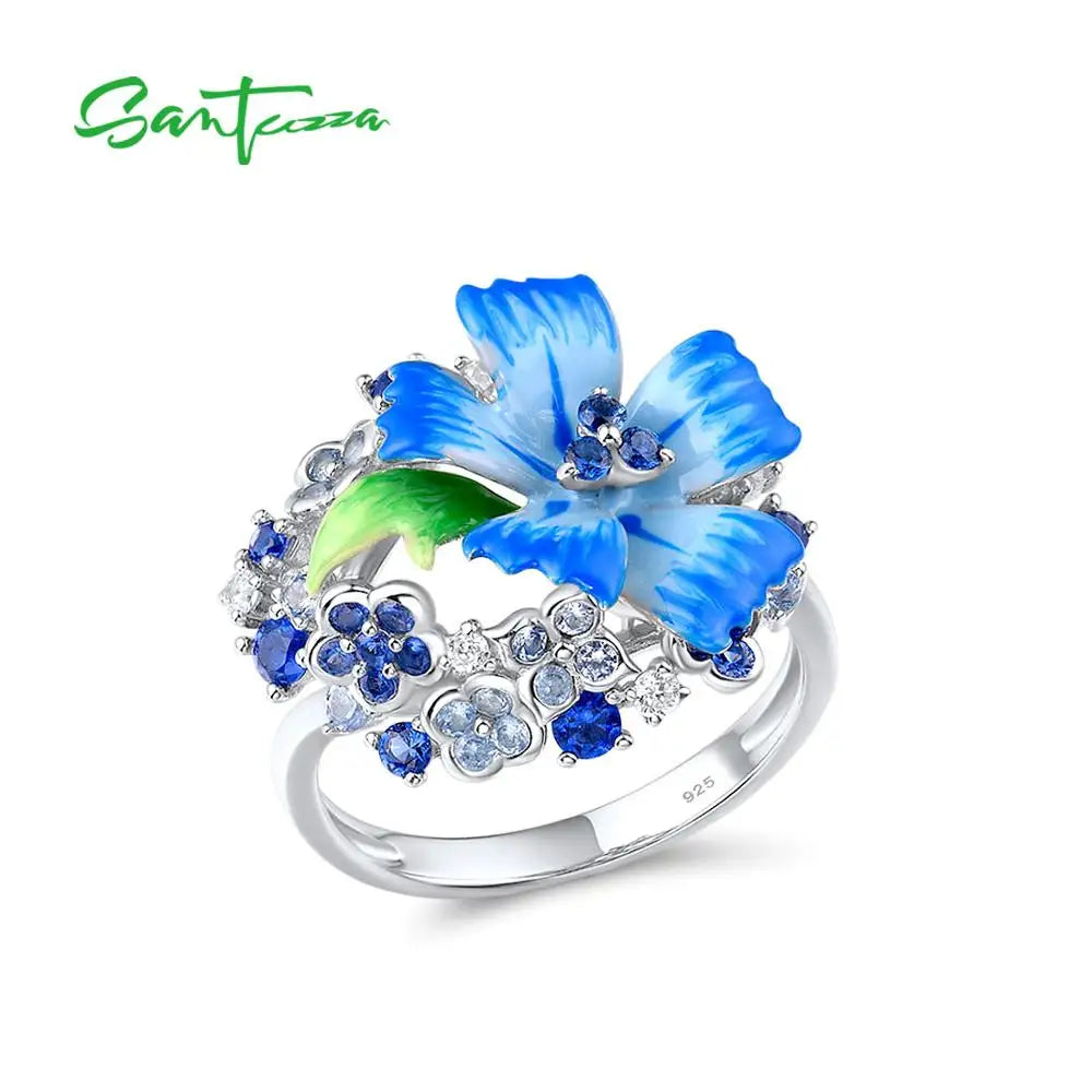 SANTUZZA 925 Silver Jewelry Set  Blue Flower