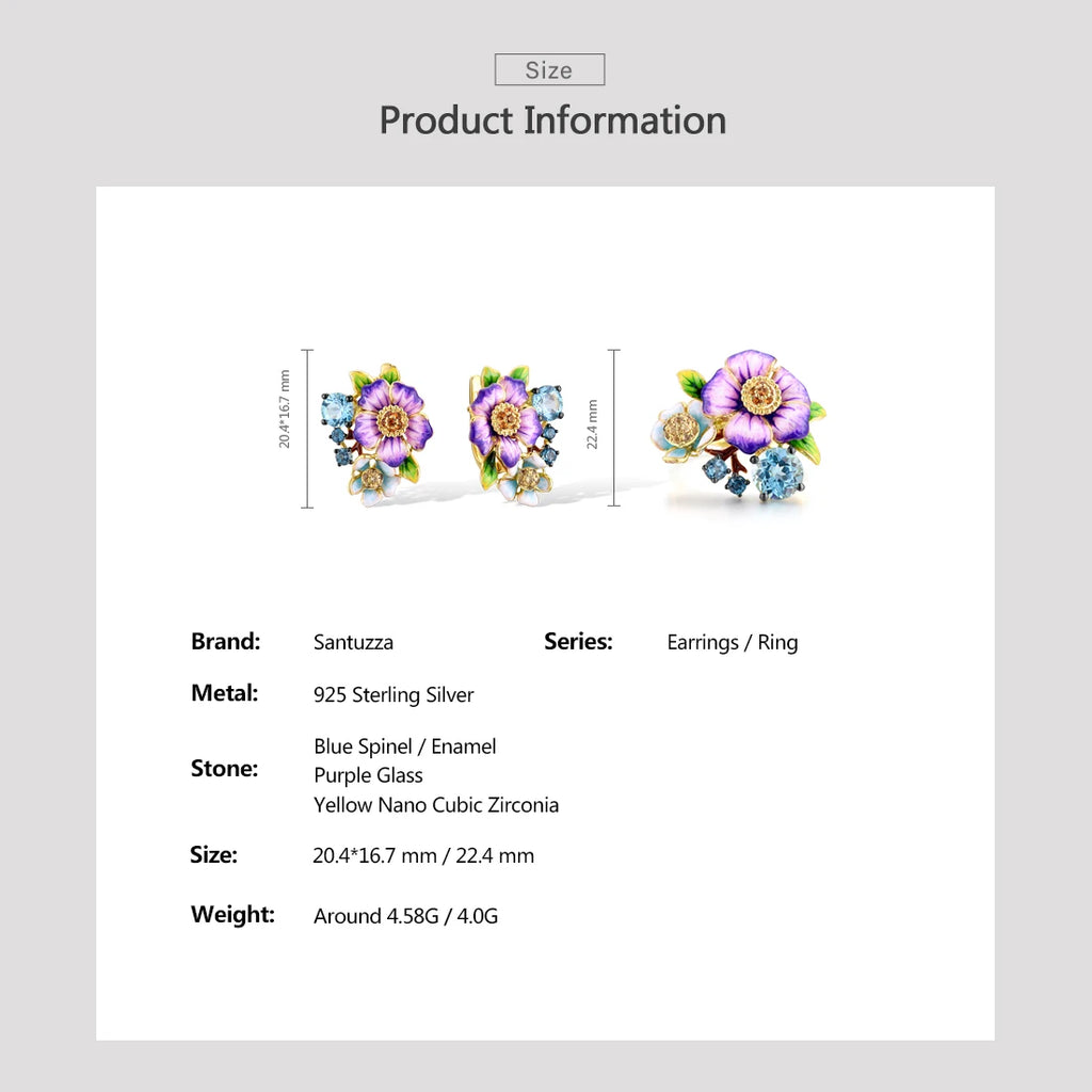 SANTUZZA 925 Sterling Silver Jewelry SetPurple Flower