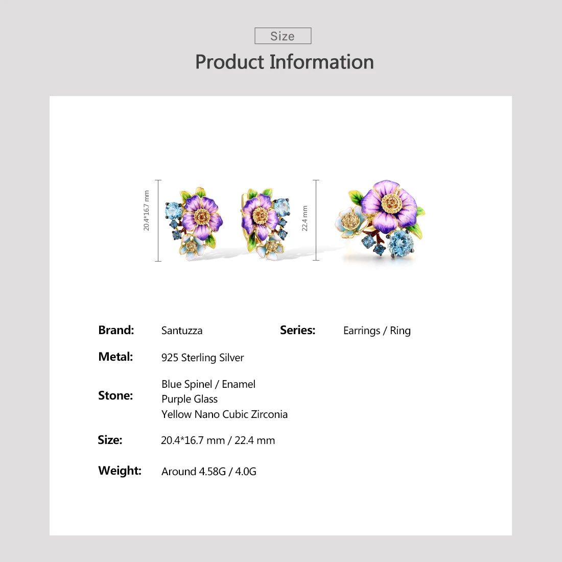 SANTUZZA 925 Sterling Silver Jewelry SetPurple Flower