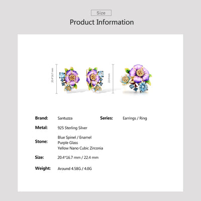 SANTUZZA 925 Sterling Silver Jewelry SetPurple Flower