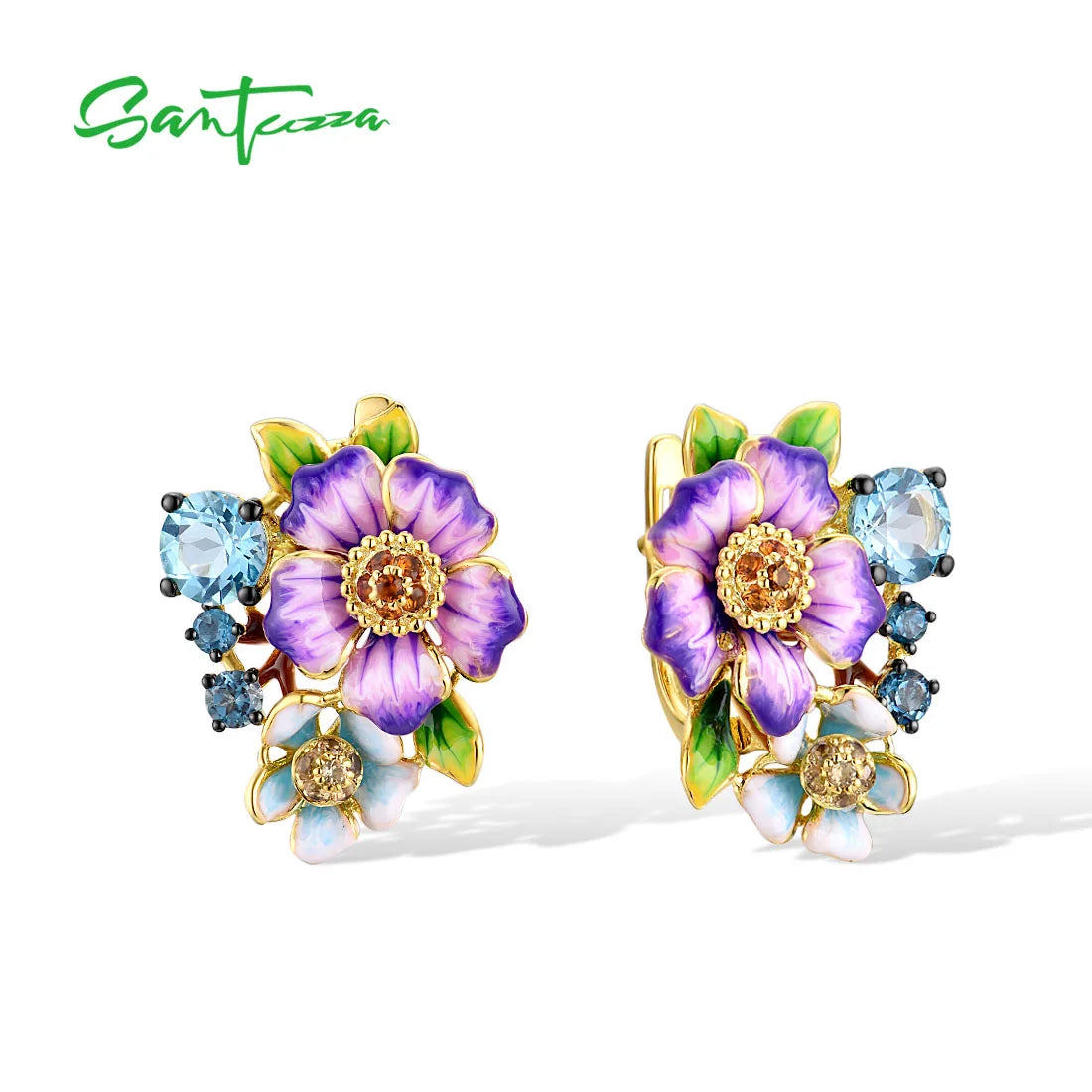 SANTUZZA 925 Sterling Silver Jewelry SetPurple Flower