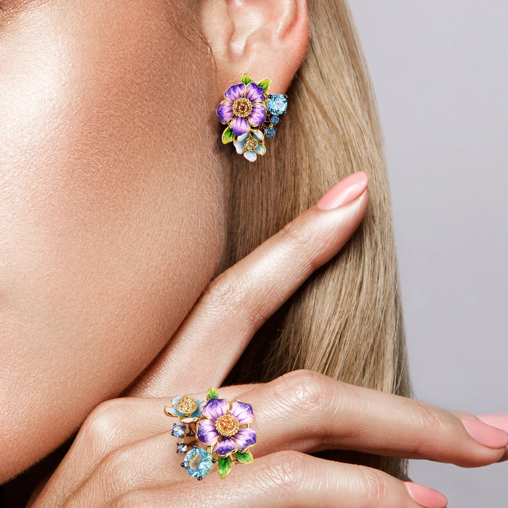 SANTUZZA 925 Sterling Silver Jewelry SetPurple Flower