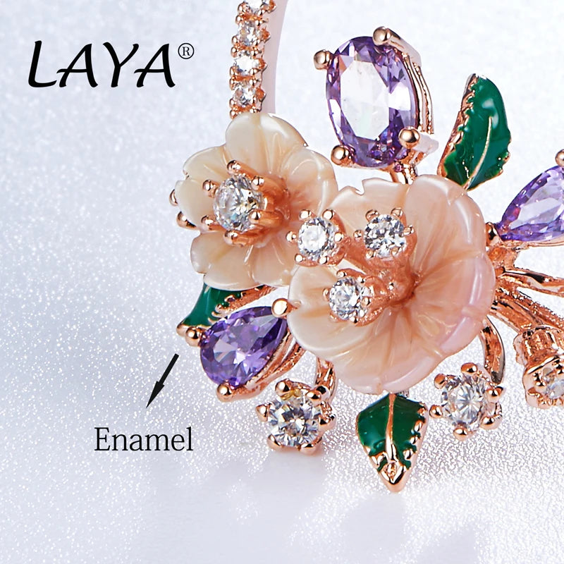 LAYA 925 Sterling Silver Fashion Natural Shell Flower Green Leaf