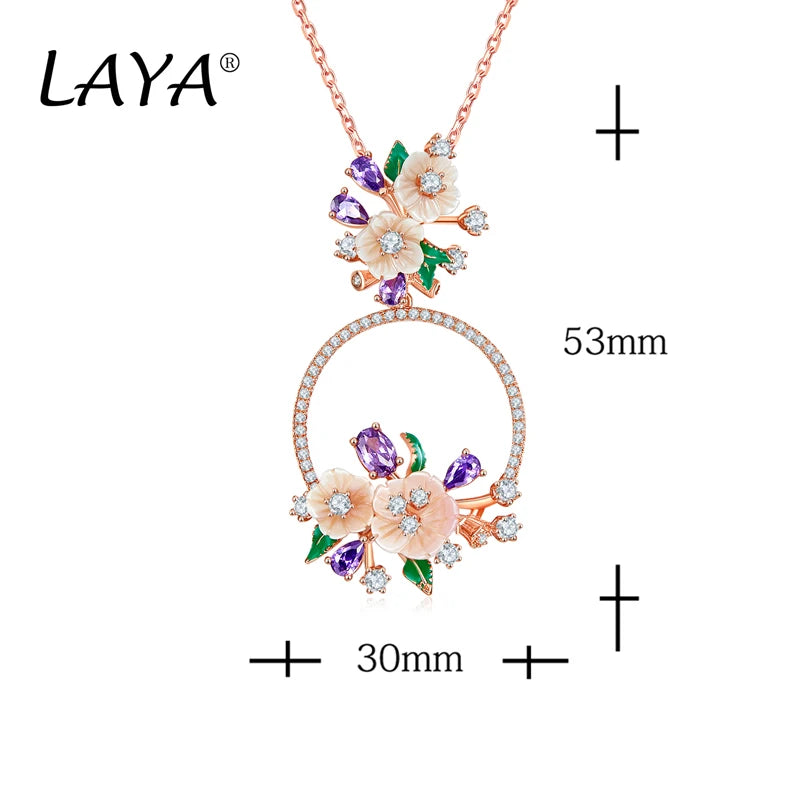 LAYA 925 Sterling Silver Fashion Natural Shell Flower Green Leaf