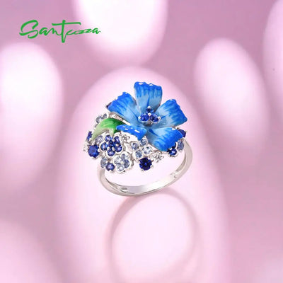 SANTUZZA 925 Silver Jewelry Set  Blue Flower