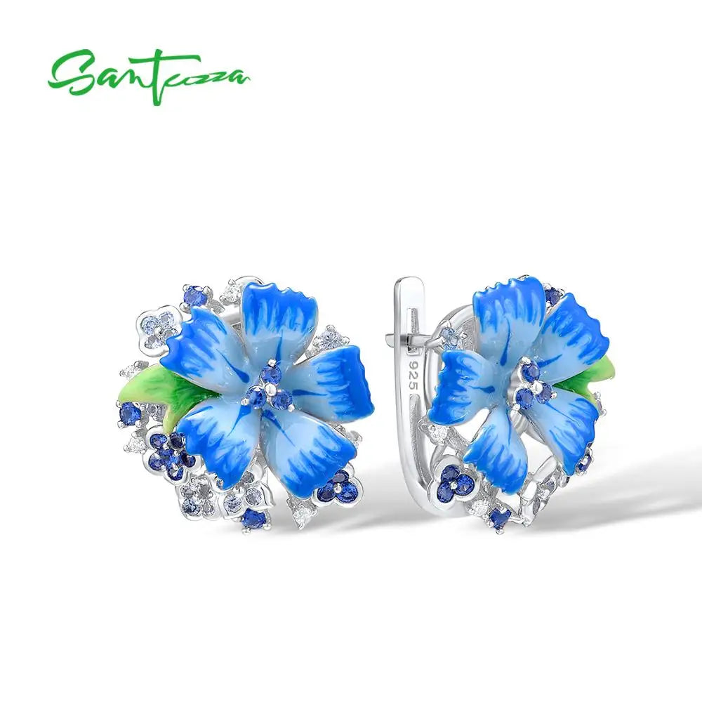 SANTUZZA 925 Silver Jewelry Set  Blue Flower