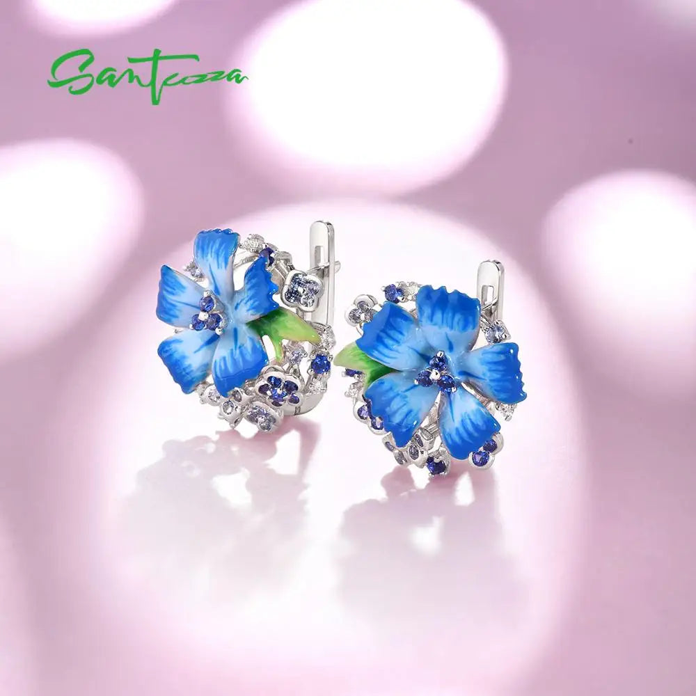 SANTUZZA 925 Silver Jewelry Set  Blue Flower