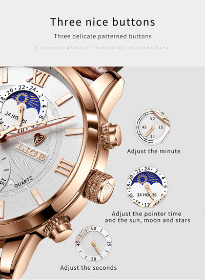Lige new quartz multi-functional chronograph watch