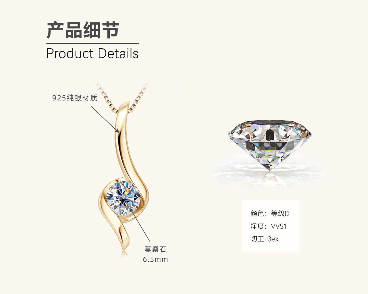 Women’s Moissanite diamond necklace 925 sterling silver