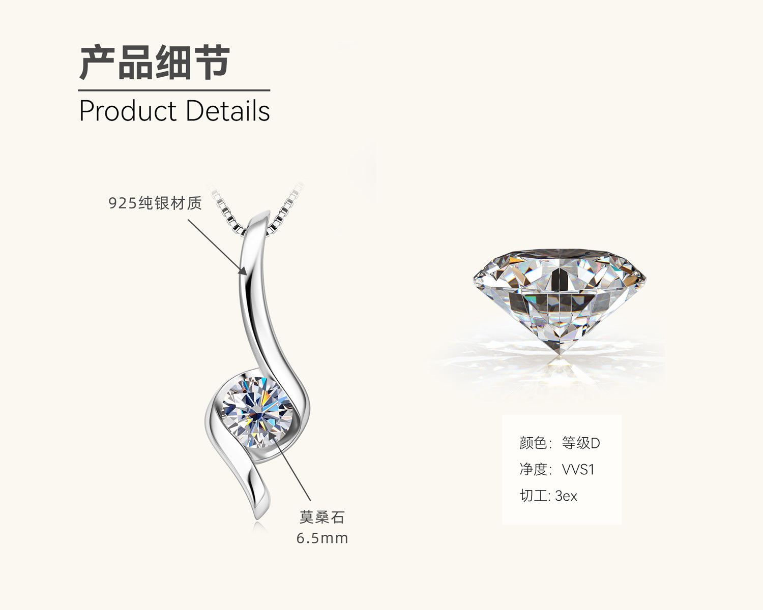 Women’s Moissanite diamond necklace 925 sterling silver