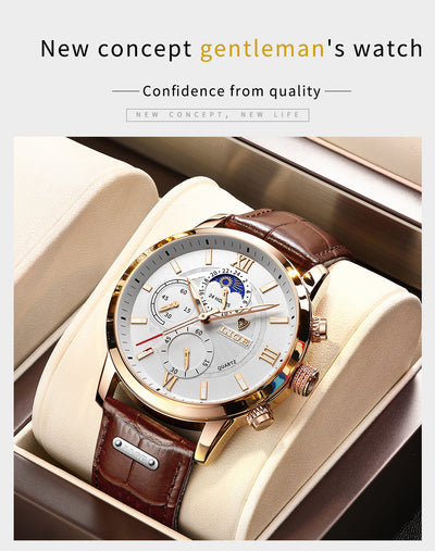 Lige new quartz multi-functional chronograph watch