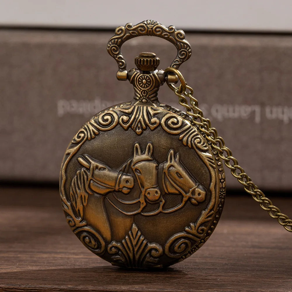 classic Three Horse Bronze vintage Pocket Watche