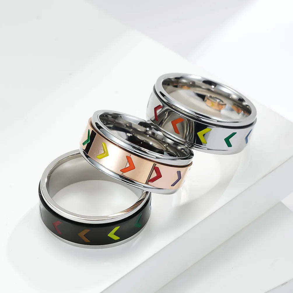 Anxiety Ring For Women Rainbow Stainless Steel