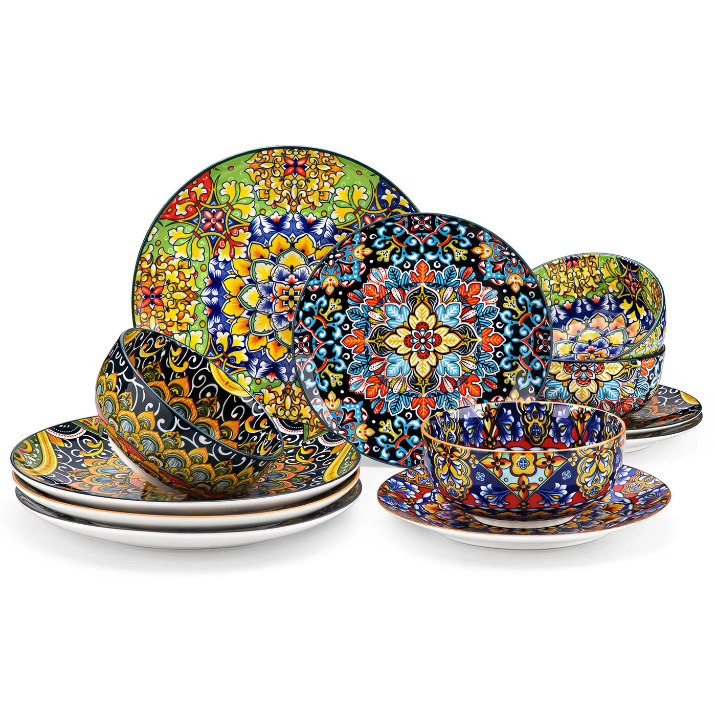 vancasso 12 Piece Ceramic Dinner Plate Double sided Painting Bohemian