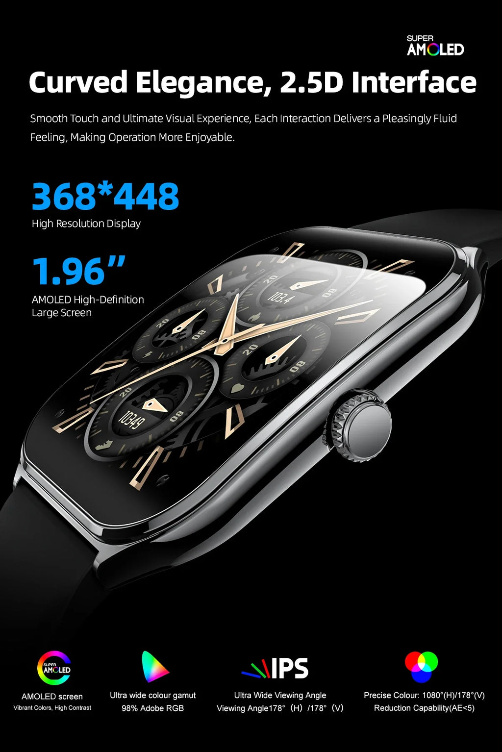 Ultra Slim Smart Watch 1.96" AMOLED 360*360 HD Pixel Display