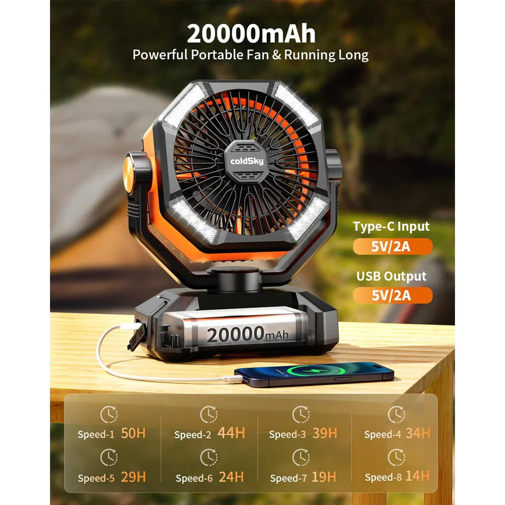 coldSky 20000mAh Camping Fan with LED Lantern