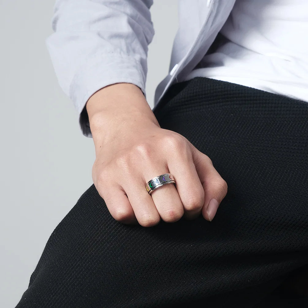 Anxiety Ring For Women Rainbow Stainless Steel