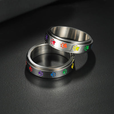 Stainless Steel Anxiety Ring for Women Sweet Dog Cat Paw