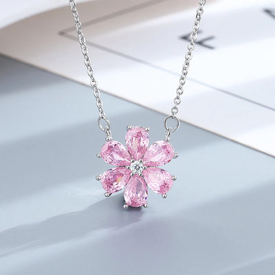 S925 Silver Wedding Ring Women Pink Flower
