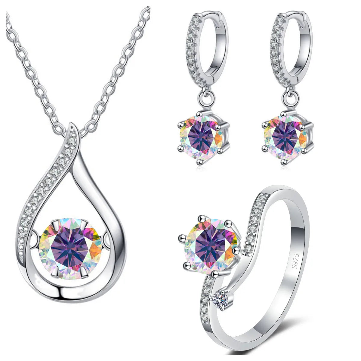 Real 925 Silver Moissanite Jewelry Set