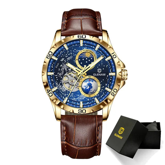GLENAW Rotating Earth WristWatch Men