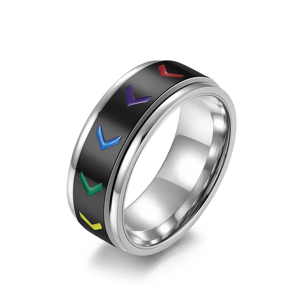 Anxiety Ring For Women Rainbow Stainless Steel
