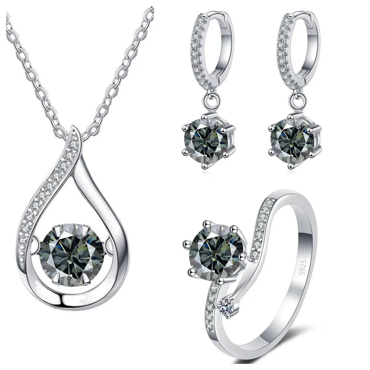 Real 925 Silver Moissanite Jewelry Set