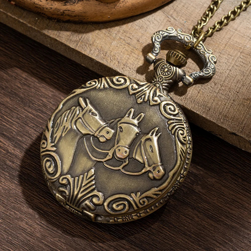classic Three Horse Bronze vintage Pocket Watche