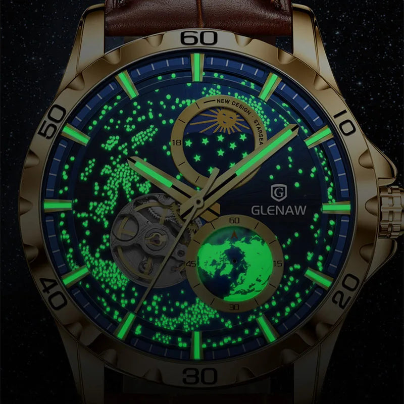 GLENAW Rotating Earth WristWatch Men