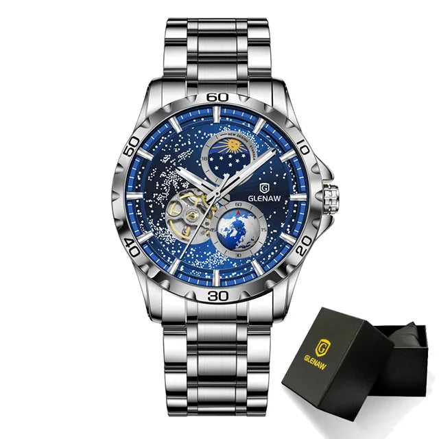 GLENAW Rotating Earth WristWatch Men